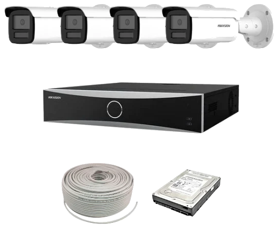 Complete CCTV kit with four cameras, recorder, cable and hard drive