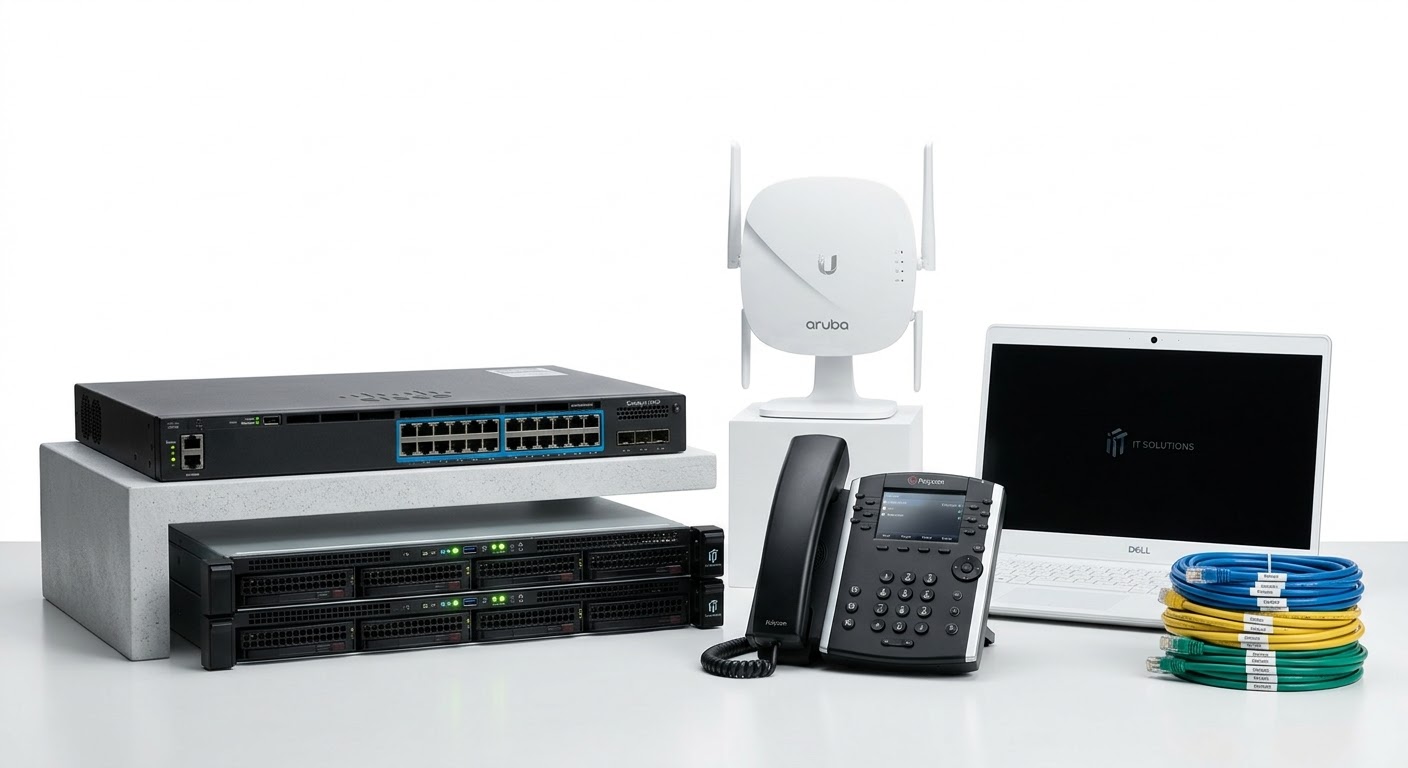Network switch, servers, wireless access point, IP telephone and structured cabling