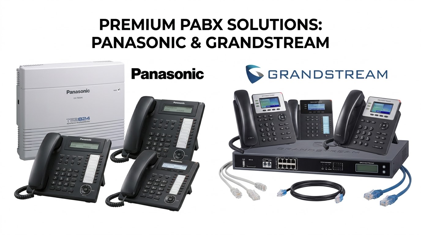 Panasonic and Grandstream PABX telephone exchange systems with handsets