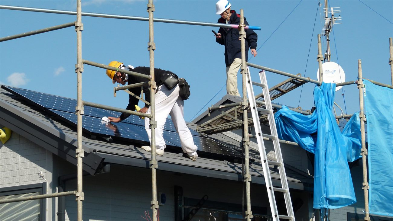 Solar panel mounting structure being installed